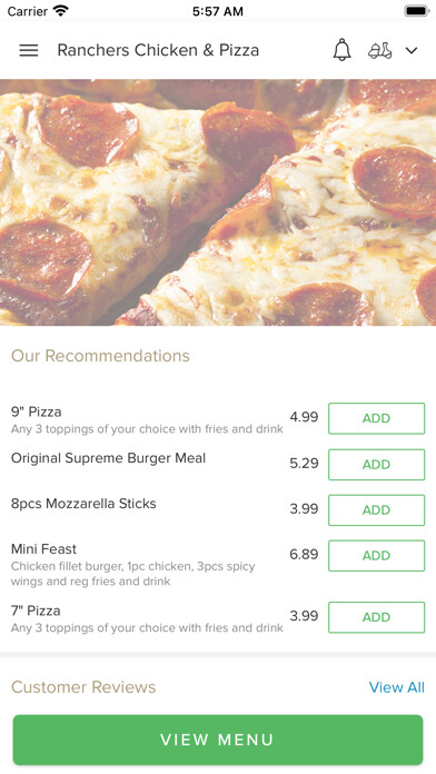 Emulate iPhone app Ranchers Chicken & Pizza using MyAndroid