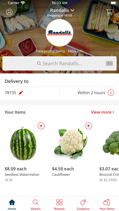 Emulate iPhone app Randalls Rush Delivery using MyAndroid