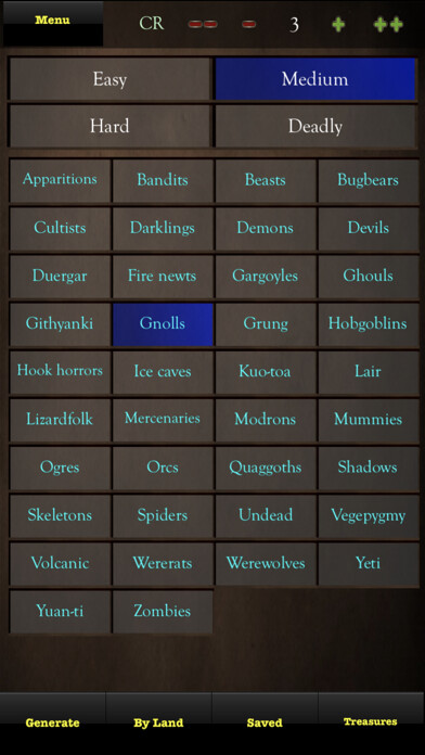 Emulate iPhone app Random Encounters for D&D 5e using MyAndroid