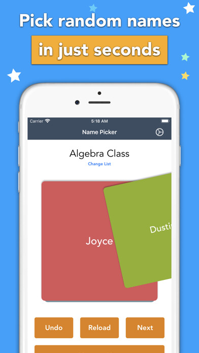 Emulate iPhone app Random Name Picker & Generator using MyAndroid