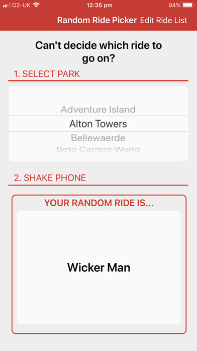 Emulate iPhone app Random Ride Picker using MyAndroid