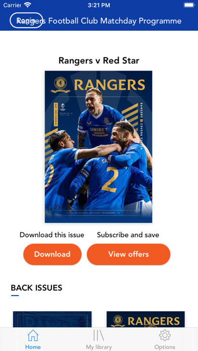 Emulate iPhone app Rangers FC Digital Programme using MyAndroid