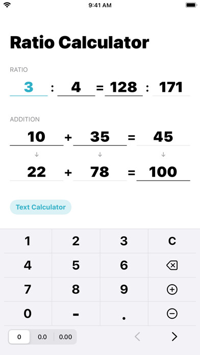 Emulate iPhone app Ratio & Text Calculator using MyAndroid