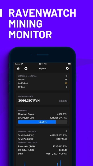Emulate iPhone app Ravenwatch - Mining Monitor using MyAndroid