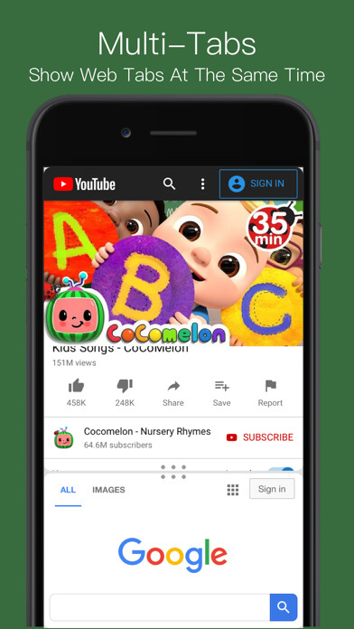 Emulate iPhone app RBrowser pro -- Multi-Tabs using MyAndroid