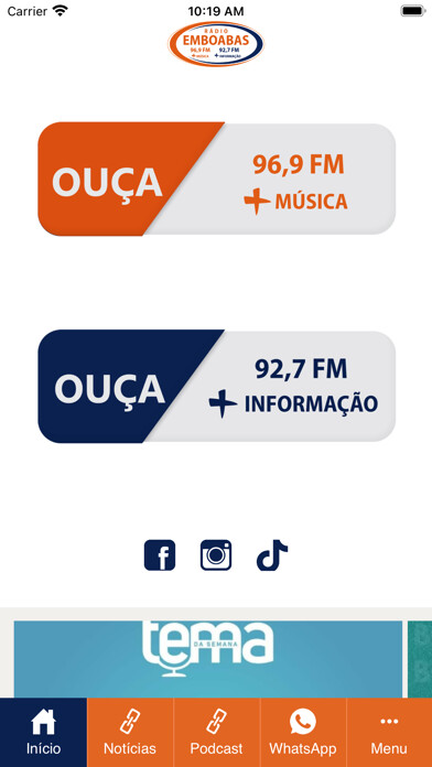 Emulate iPhone app Rádio Emboabas using MyAndroid