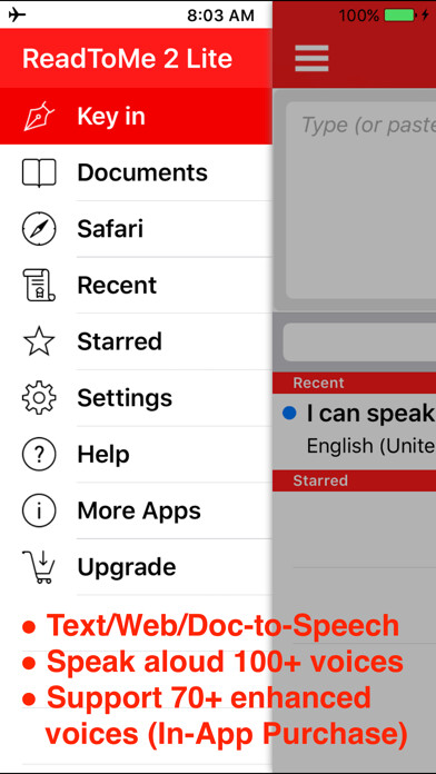 Emulate iPhone app ReadToMe 2 Lite using MyAndroid