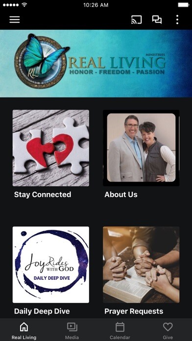 Emulate iPhone app Real Living Ministries using MyAndroid