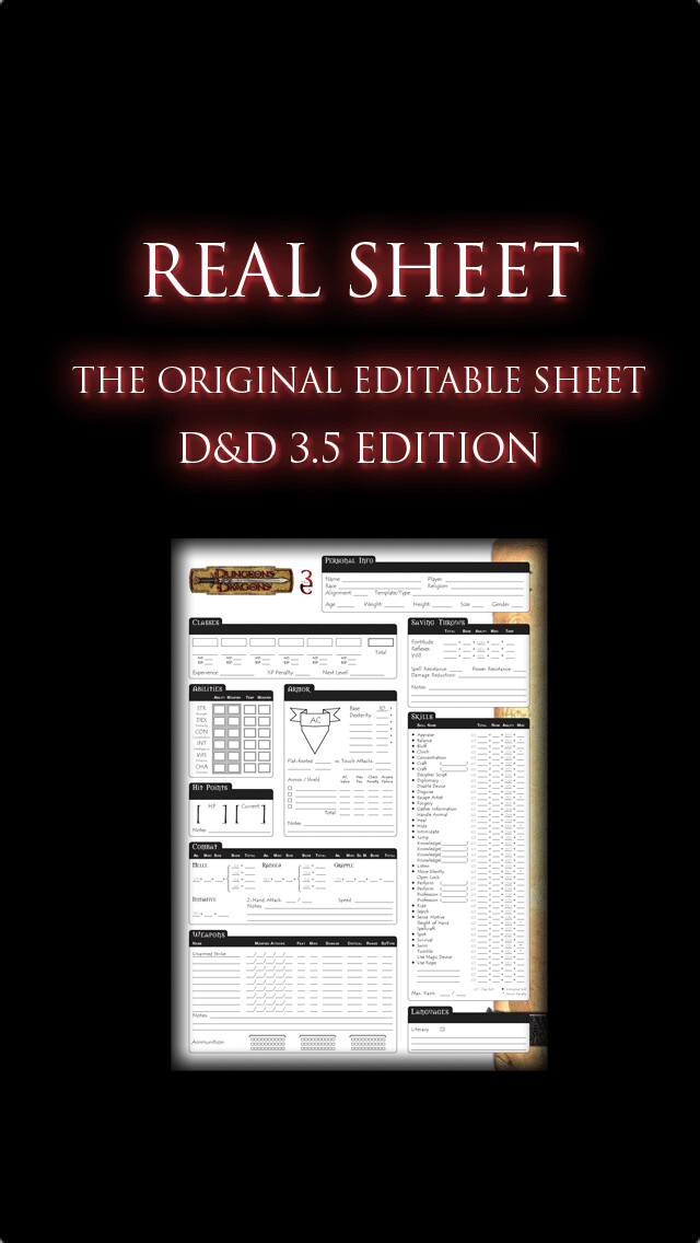 Emulate iPhone app Real Sheet: D&D 3.5 Edition + Dice Table using MyAndroid