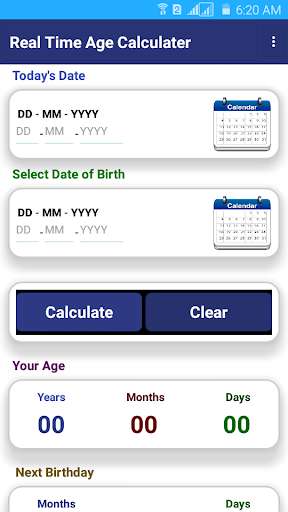 Run android online APK Real Time Age Calculator from MyAndroid or emulate Real Time Age Calculator using MyAndroid