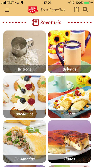 Emulate iPhone app Recetario Tres Estrellas using MyAndroid