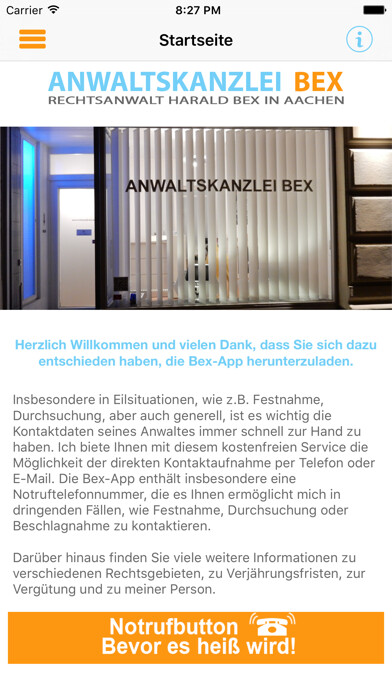 Emulate iPhone app Rechtsanwalt Bex using MyAndroid Emulate iPhone app Rechtsanwalt Bex using MyAndroid