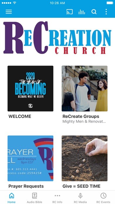Emulate iPhone app ReCreation Church using MyAndroid