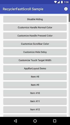 Run android online APK RecyclerFastScroll Sample from MyAndroid or emulate RecyclerFastScroll Sample using MyAndroid