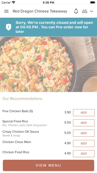 Emulate iPhone app Red Dragon Chinese Takeaway using MyAndroid Emulate iPhone app Red Dragon Chinese Takeaway using MyAndroid