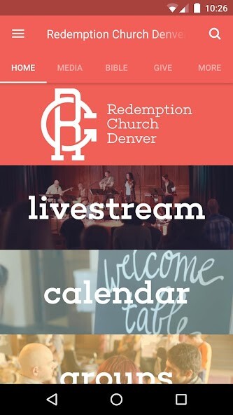 Emulate iPhone app Redemption Church Denver using MyAndroid