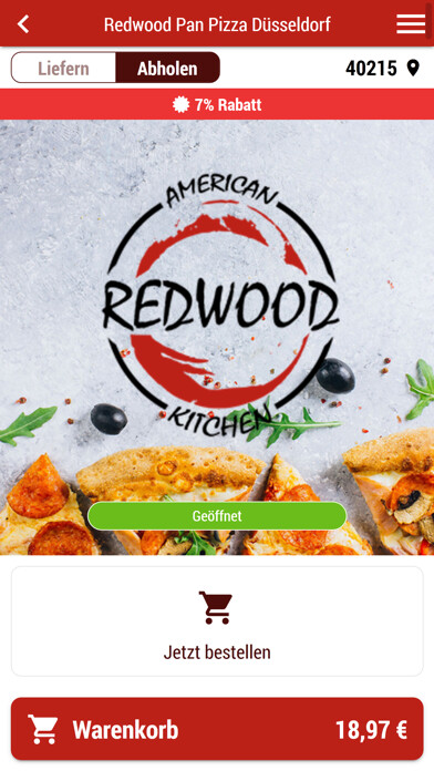Emulate iPhone app Redwood Pan Pizza Düsseldorf using MyAndroid