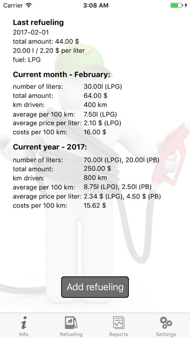 Emulate iPhone app Refueling statistics using MyAndroid Emulate iPhone app Refueling statistics using MyAndroid