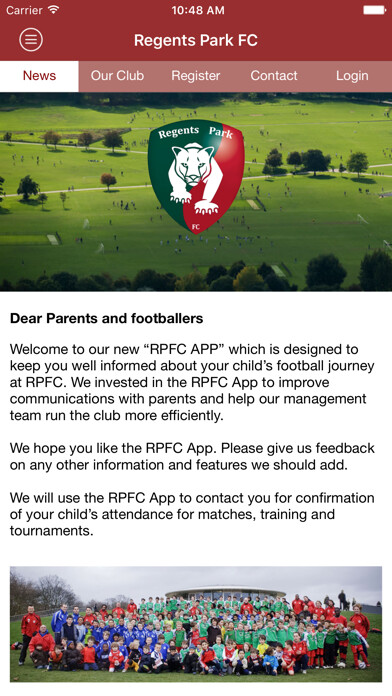 Emulate iPhone app Regents Park FC using MyAndroid