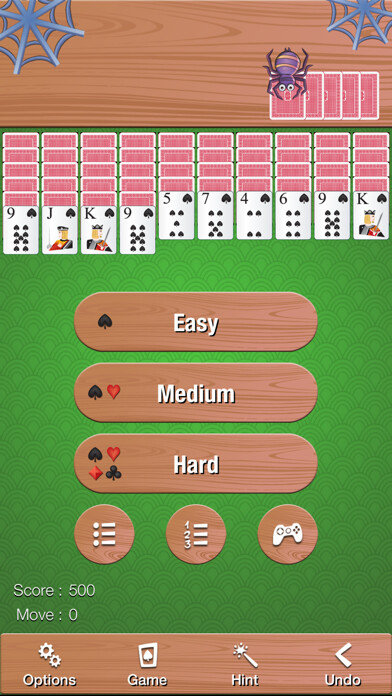 Emulate iPhone app Relaxed Spider Solitaire using MyAndroid