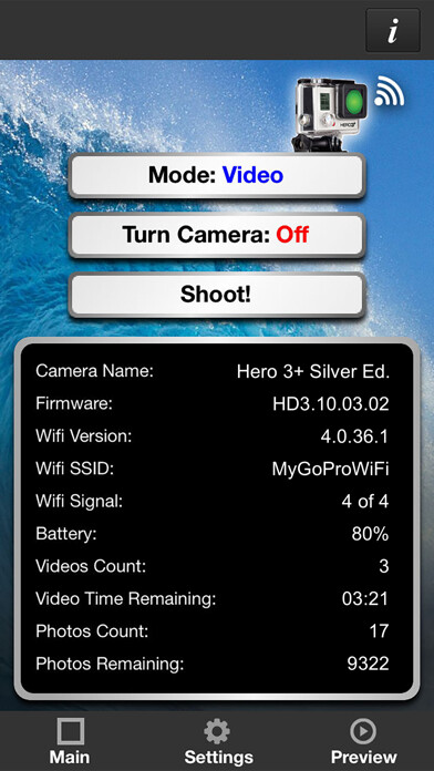 Emulate iPhone app Remote Control for GoPro Hero 3+ Silver using MyAndroid Emulate iPhone app Remote Control for GoPro Hero 3+ Silver using MyAndroid