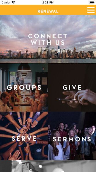 Emulate iPhone app Renewal Church Boston using MyAndroid