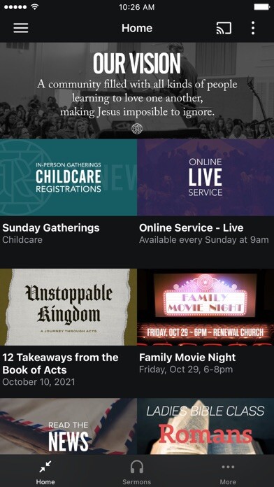 Emulate iPhone app Renewal Church Memphis using MyAndroid
