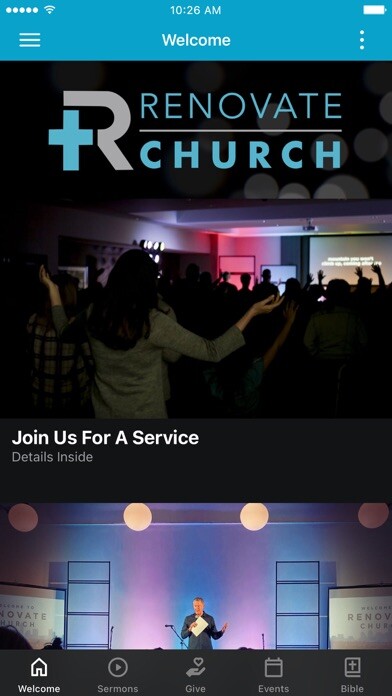 Emulate iPhone app Renovate Church Austin using MyAndroid