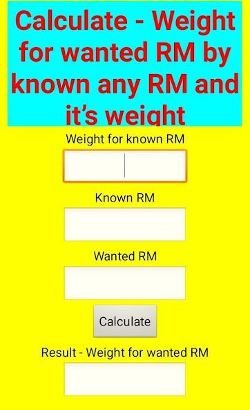 Run android online APK Repetition Maximum Calculator from MyAndroid or emulate Repetition Maximum Calculator using MyAndroid