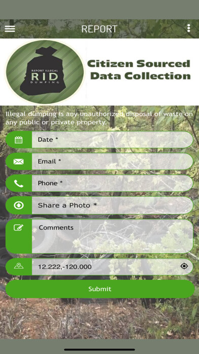 Emulate iPhone app Report Illegal Dumping using MyAndroid