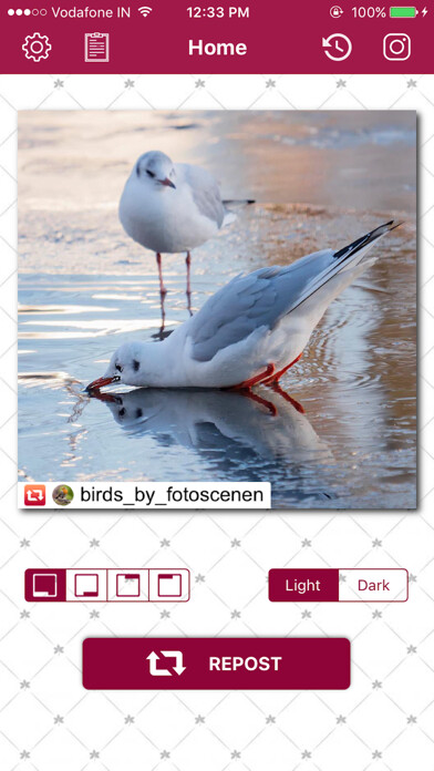 Emulate iPhone app Repost Now :  Photo & Video using MyAndroid