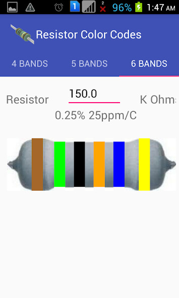 Emulate iPhone app Resistor - Color Codes using MyAndroid