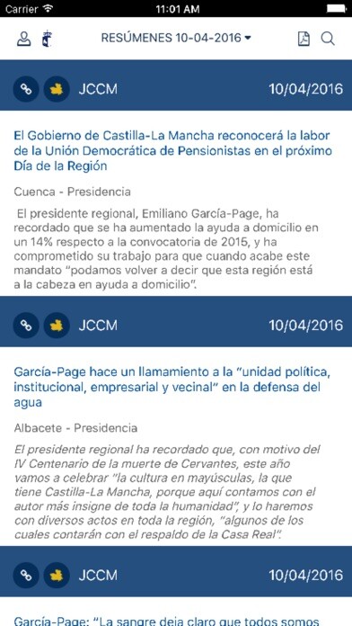 Emulate iPhone app Resúmenes de Prensa JCCM using MyAndroid