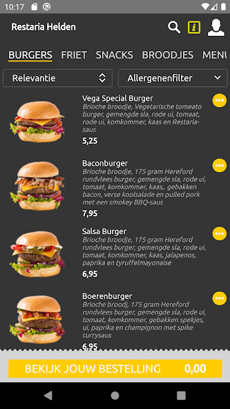 Emulate iPhone app Restaria Bestelapp using MyAndroid