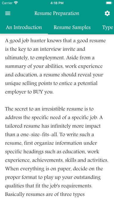 Emulate iPhone app Resume Preparation Guide using MyAndroid