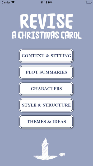 Emulate iPhone app Revise A Christmas Carol using MyAndroid