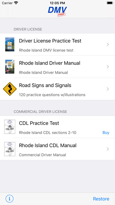 Emulate iPhone app Rhode Island DMV Test Prep using MyAndroid