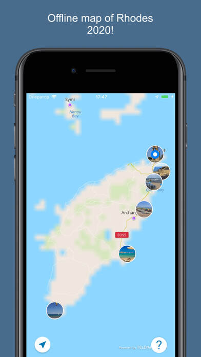 Emulate iPhone app Rhodes 2017 — offline map using MyAndroid
