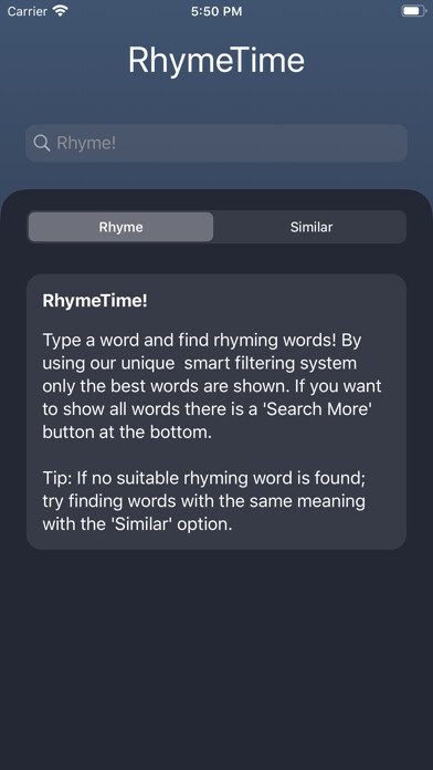 Emulate iPhone app RhymeTime - Rhyming Dictionary using MyAndroid