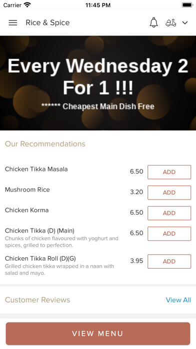 Emulate iPhone app Rice and Spice Harpenden using MyAndroid