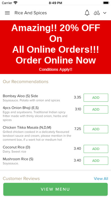 Emulate iPhone app Rice And Spices using MyAndroid