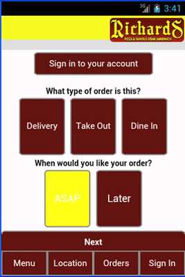 Emulate Android APK Richards Pizza