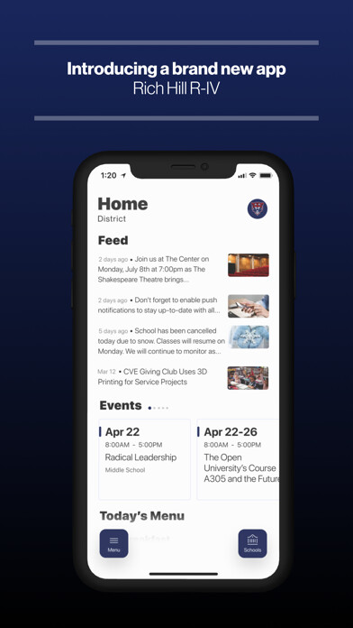 Emulate iPhone app Rich Hill R-IV School District using MyAndroid