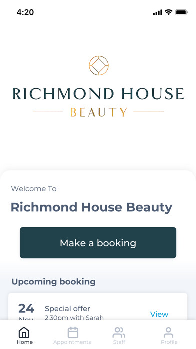 Emulate iPhone app Richmond House Beauty using MyAndroid