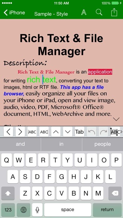 Emulate iPhone app Rich Text & File Manager using MyAndroid