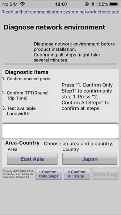 Emulate iPhone app RICOH UCS Network Check Tool using MyAndroid