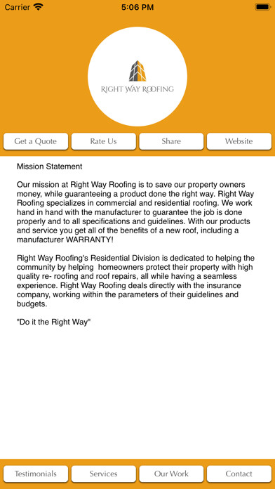 Emulate iPhone app Right Way Roofing using MyAndroid