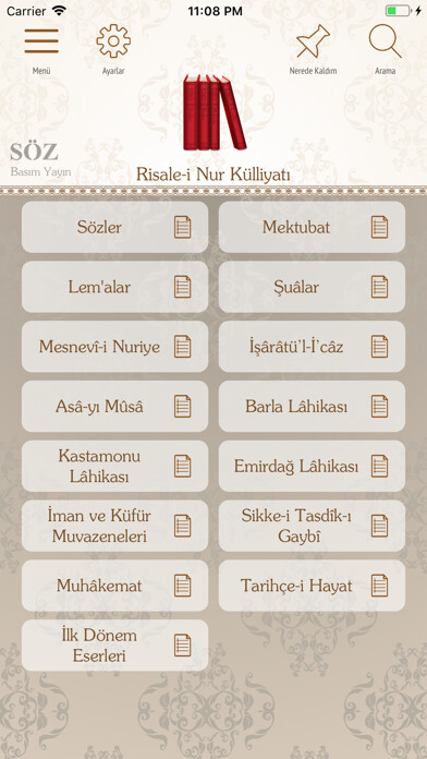 Emulate iPhone app Risale-i Nur Külliyatı - SÖZ using MyAndroid