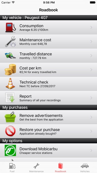 Emulate iPhone app RoadService : Follow maintenance and fuel car-bike using MyAndroid