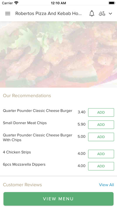 Emulate iPhone app Robertos Pizza And Kebab House using MyAndroid